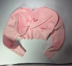 Astr Pink Cropped Twist-Front Ribbed Long Bolero Top thumbnail 1