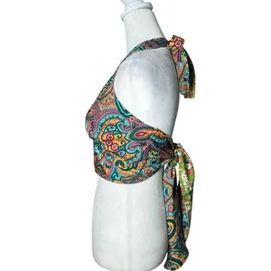 Reversible Paisley Halter Crop Top Bohemian Festival Coachella Sz S/M Silk Y2K thumbnail 5