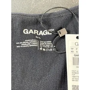 Garage Black Ribbed L Cropped Top Seamless Deep V-Neck Long Sleeve Y2K Look NWT thumbnail 4