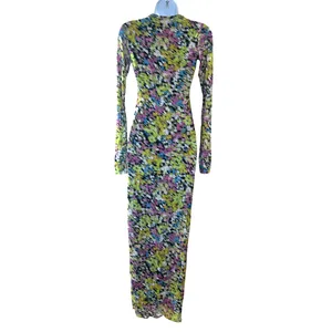 AFRM Abstract Mesh Maxi Dress XS Bodycon Slinky Long Sleeve Didi Designer $90 thumbnail 11