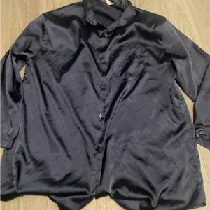 Victoria's Secret Navy Satin Pajama Button-Up Top thumbnail 1