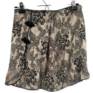 Vintage 1990s Floral Black & Gold Mini Wrap Skirt Womens M 90s Asian Inspired thumbnail 1