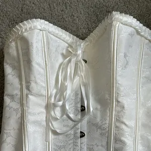 White on white brocade true corset lace up coquette western burlesque size XL thumbnail 5