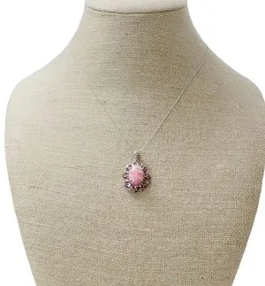 Sterling Silver 925 Oval Rhodochrosite + Rhodolite Pendant Necklace 20" Chain thumbnail 1