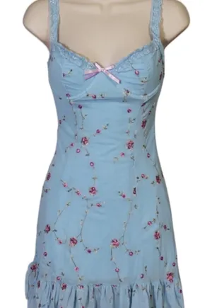 Dolls Kill Sugar Thrillz Blue Embroidered Floral Mini Dress thumbnail 1