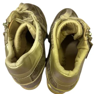 Guess Fiora Wedge Sneaker Lace and Zip Up Brown Cream Gold Shoes Womens 5 M thumbnail 8