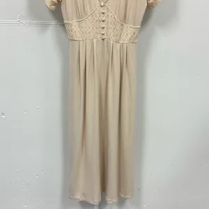 Betsey Johnson Mosaic Lace Puff-Sleeve Midi Dress Crochet Back Cream Sm JL408532 thumbnail 7