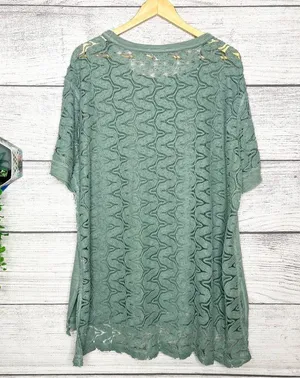 UMGEE Seafoam Green Lace Sleeve Sheer Lace Back High Low Tunic Top Size XL thumbnail 6