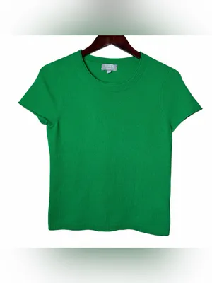 J. Crew 100% Cashmere Short Sleeve Sweater Top Kelly Green Size Small Crewneck thumbnail 2