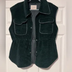 Anthropologie $128 Hunter Green Warm Cozy Cinched Faux Shearling‎ Vest Fall thumbnail 6