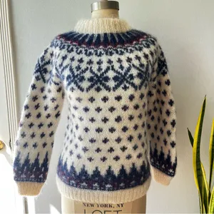 Handmade Vtg. Hand Knit Scandinavian Wool & Mohair Fair Isle Sweater• Sz M/L thumbnail 11