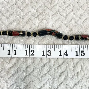 Vintage Black Floral‎ Ceramic Bead Cord Necklace Witchy Goth Romantic thumbnail 11