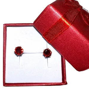 January birthstone garnet cz in 14k gold plated post earrings. New thumbnail 3