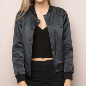 Brandy Melville | Lightweight Snap‎ Button Bomber Jacket in Black One Size thumbnail 2
