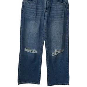NEW Edikted Mid Rise Wide Leg Distressed Jeans‎ Color Indigo Blue Raw Washed M thumbnail 4