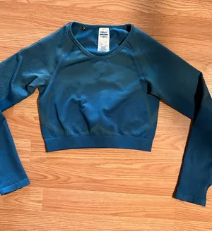 Gymshark Seamless Long Sleeve Crop Top - Teal Blue thumbnail 1