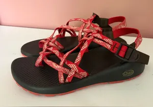 Chacos Red Patterned Strap Sandals with Brown Footbed thumbnail 1