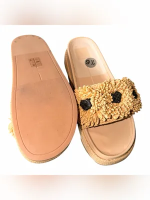 NEW $140 Dolce Vita Sidona Boho Flower Raffia Platform Slide Sandals 9.5 Resort thumbnail 9