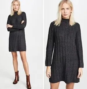 Madewell Donegal Rolled Mock Neck Ribbed Sweater Dress AF500 - Donegal Coal thumbnail 2