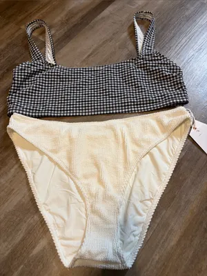 NWT Sz 2x - 3x good American Gingham Black & White Bikini set swim 2 PC set thumbnail 1