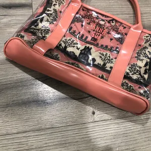 Anna Sui Clear Tote Bag Purse with Inside Drawstring Pouch Lining Pink thumbnail 7