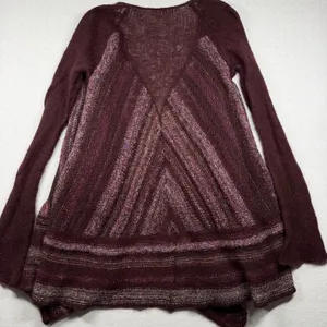 Free People Women’s Open Knit Cardigan Sweater Boho Oversized Large Burgundy thumbnail 5