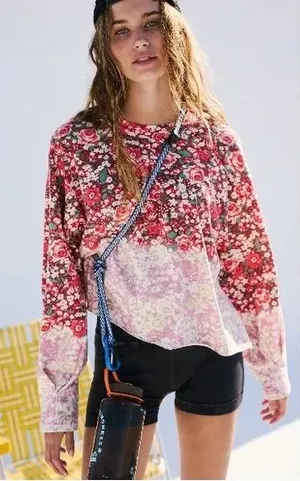 Free People Inspire Floral Printed Layer in Faded Poppy Red thumbnail 1