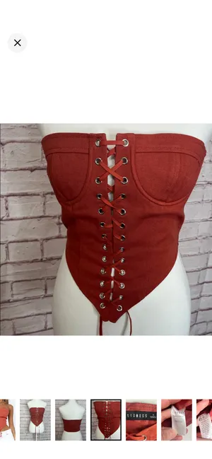 Lioness Russet Lace Up Strapless Corset Top Like New Small. 100% Cotton. No stretch. Like a bra top. Gorgeous item. 14” bust but can adjust wider with laces. 13” long front 7” long back thumbnail 4