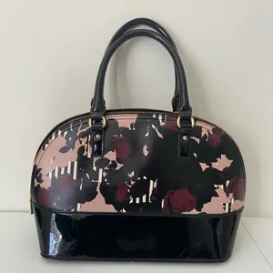 Anne Klein‎ women’s floral pink burgundy black gold hardware shoulder purse zip thumbnail 3
