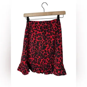 NWT‎ Nasty Gal IVIVI Red Black Leopard Tie Waist Ruffle Mini Skirt L thumbnail 5