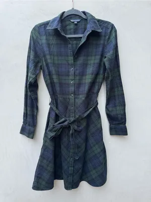 Brooks Brothers Brushed Cotton Flannel A Line Shirt Dress Navy Green Plaid 4 thumbnail 3