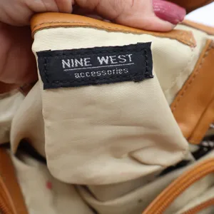 Nine West Shoulder Bag Womens Medium Tan Faux Leather Multi Pocket Satchel Good thumbnail 6