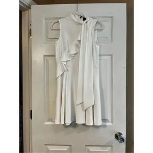 Jay Godfrey White Mia Mini Swing Sleeveless Tie Neck Ruffle Size 6 Dress thumbnail 3