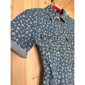 NWT Lulus Renske Light Wash Floral Print Denim Mini Dress Night Out Size XS thumbnail 4