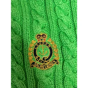 Lauren Ralph Lauren Bright Green Cable-Knit Crewneck Sweater 100% Cotton medium thumbnail 3