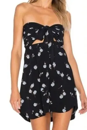 For Love and Lemons Black Tie‎ Front Blue Floral Strapless Mini Dress XS thumbnail 1