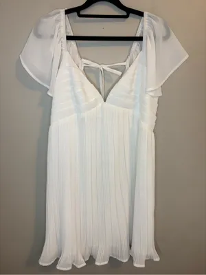 Lulus Amalfi Coast White Pleated Flutter Sleeve Mini Dress XL thumbnail 3