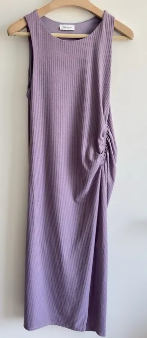 Gilli Ribbed Midi Dress Lavender Side Ruched Sleeveless Bodycon Size L thumbnail 1