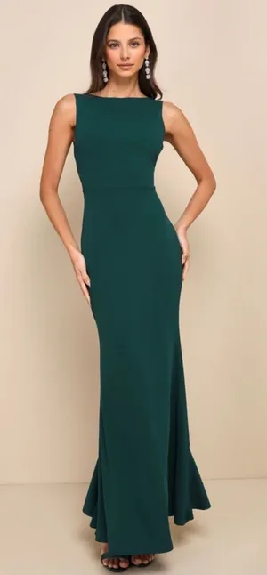 Lulus NWT Women XL Emerald Exquisite Refinement Backless Bow Ruffled Maxi Dress thumbnail 1