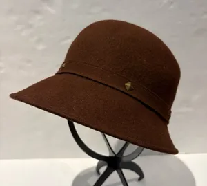 Womens Vintage Brown Wool Cloche Hat with Stud Trim thumbnail 1