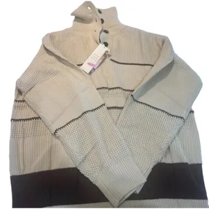 Dokotoo NWT Beige/Brown Striped Collared Button Neck Knit Pullover Sweater L Size L thumbnail 4