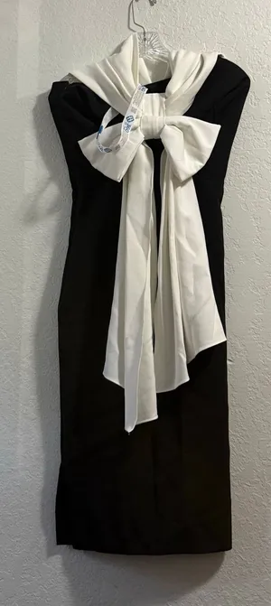 FERVENTE Formal Cocktail Black white Long Dress Evening Wedding Party 38 M New thumbnail 1