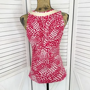 Anthropologie C.‎ Keer Swoop Rope Collar Tank Top Red Medium Dot Print thumbnail 4