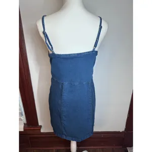 Derek Heart Blue Denim Zip Front Mini Dress Women Large Sweetheart Neckline thumbnail 3