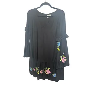 ASOS Black Embroidered Floral Ruffle Sleeve‎ Tiered Mini Dress UK 8 US 4 thumbnail 2