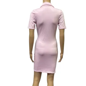 Source Unknown Pink Ruched Bodycon Full Button Front Short Sleeve Mini Dress Womens Small thumbnail 2