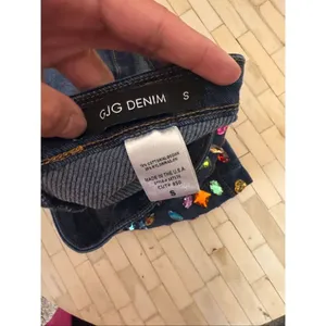 GJG Denim Bejeweled Tube Top Womens Small Multi Color Rhinestone Denim Bandeau thumbnail 6
