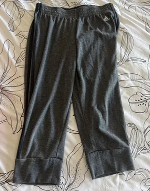 Gray Adidas capri sweatpants with black stripes (size small) #athleisure #activewear thumbnail 1