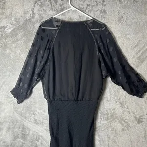 Tibi Black Silk Chiffon Dress Sheer Polka Dot Sleeves Tie Neck Size 2 XS‎ thumbnail 9