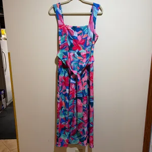 Show Me Your Mumu Eden Midi Dress Hibiscus Punch Tropical Floral thumbnail 2
